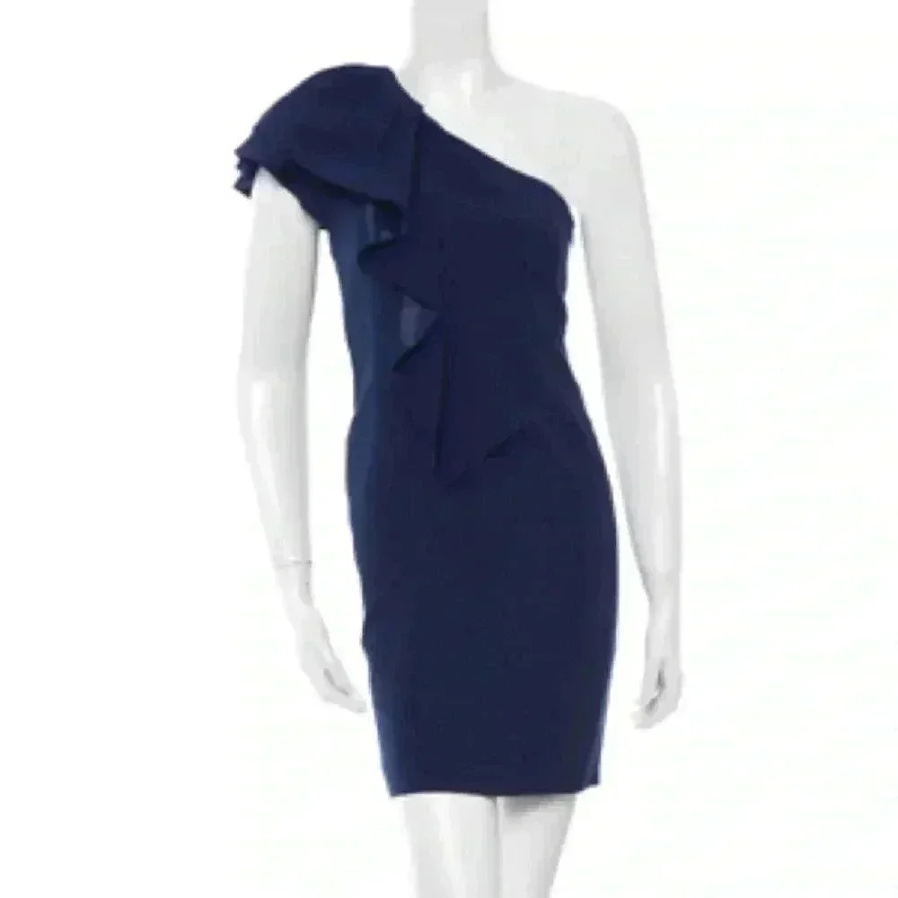 Maje One Shoulder Mini Dress in Blue Size 2
